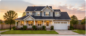 Warmly lit home at dusk